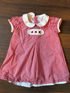Edgehill Collection Red and White Gingham Dress with Apple Appliqué